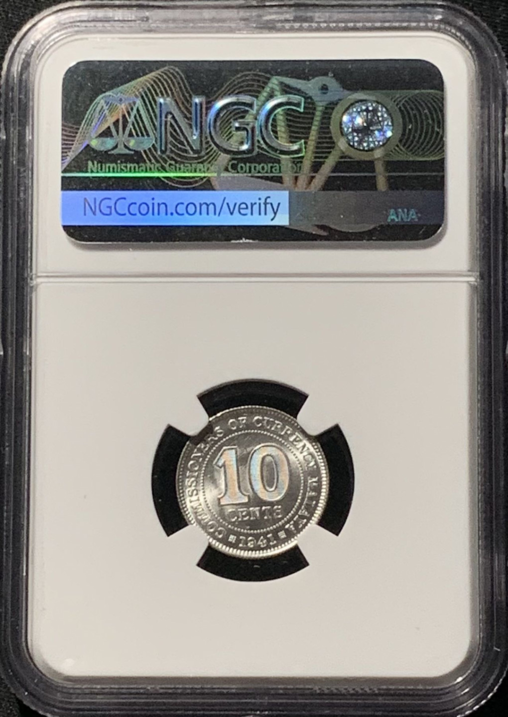 紫瑗钱币——第158期拍卖 马来亚 1941年 乔治六世 10分 银币 NGC MS64