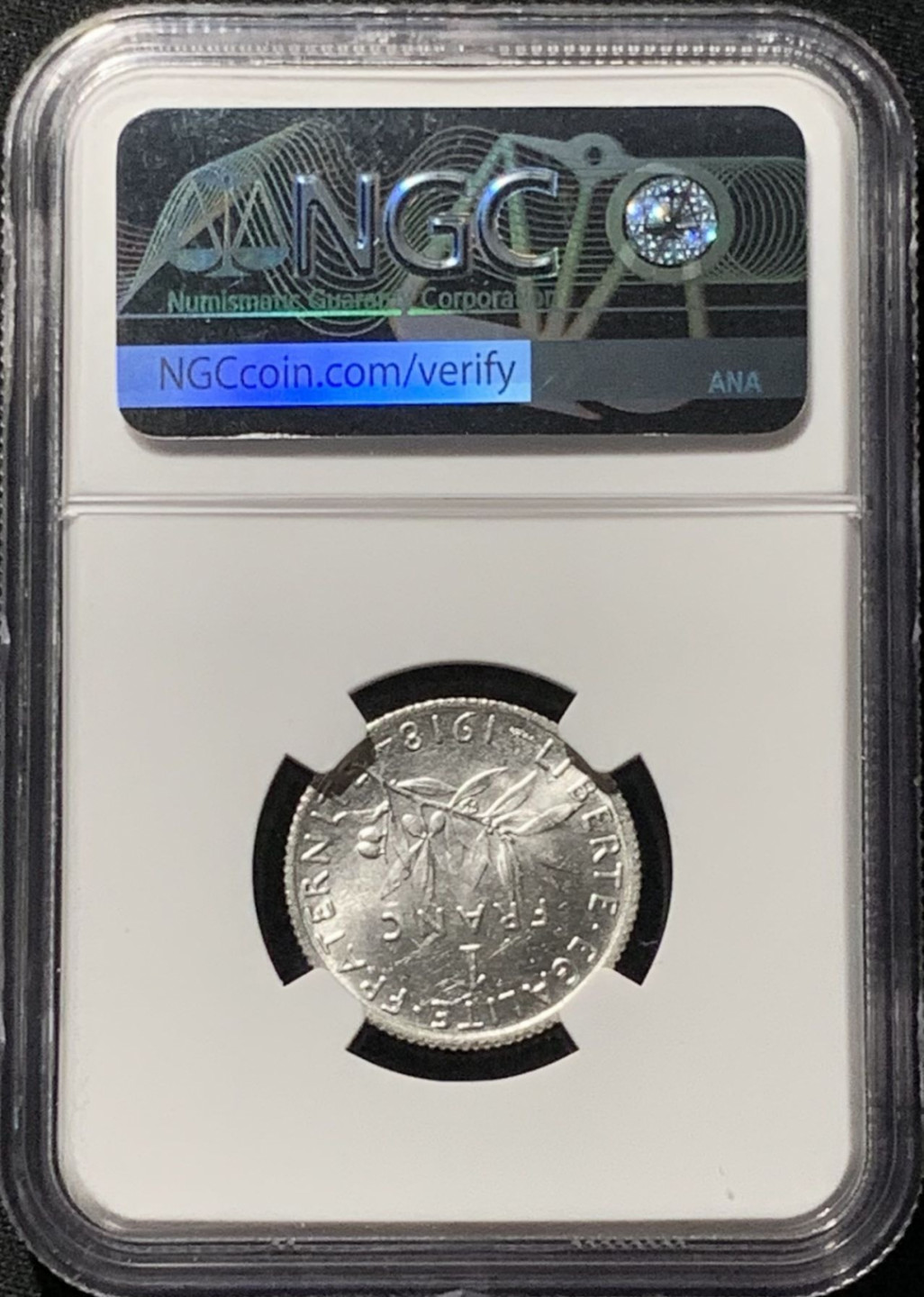 紫瑗钱币——第158期拍卖 法国 1918年 播种女神 1法郎 银币 NGC MS62