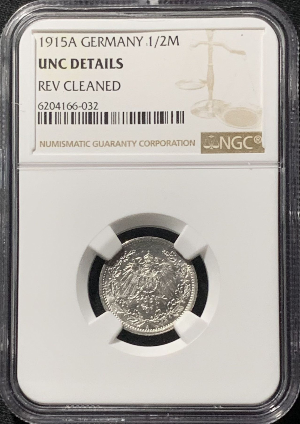 紫瑗钱币——第158期拍卖 德国 1915年 A版 第二帝国 1/2马克 银币 NGC UNC Detail