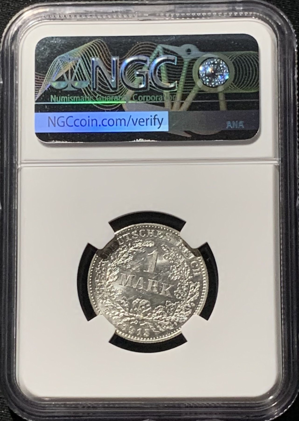 紫瑗钱币——第158期拍卖 德国 1915年 G版 第二帝国 长翅 1马克 银币 NGC MS62