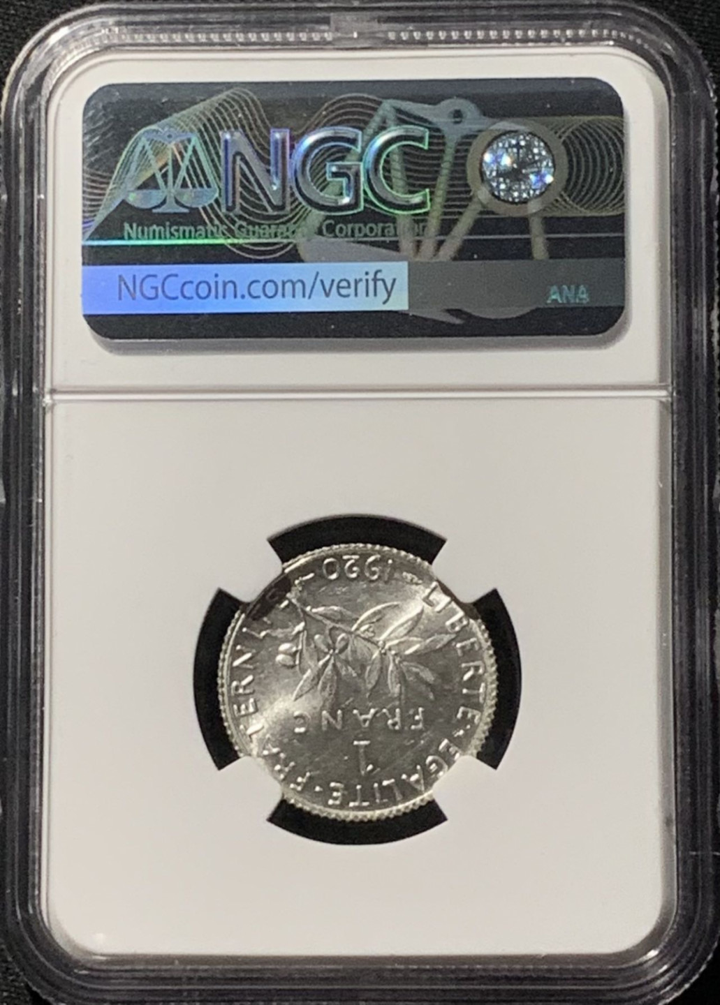 紫瑗钱币——第158期拍卖 法国 1920年 播种女神 1法郎 银币 NGC UNC Detail