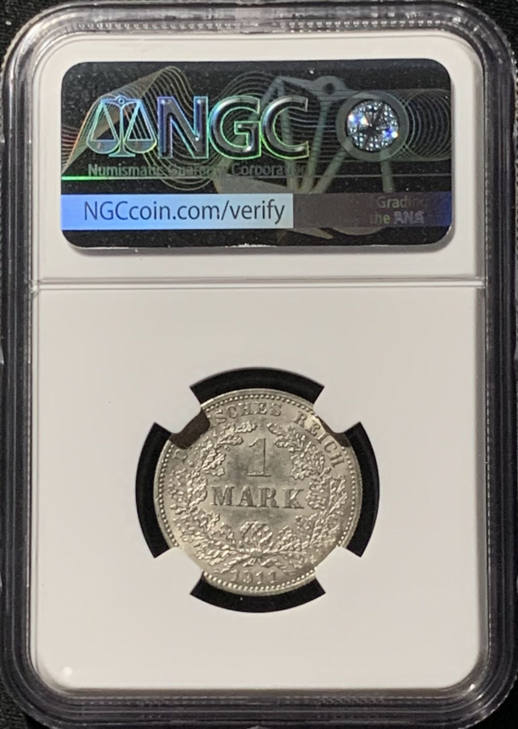 紫瑗钱币——第158期拍卖 德国 1911年 J版 第二帝国 长翅 1马克 银币 NGC MS61