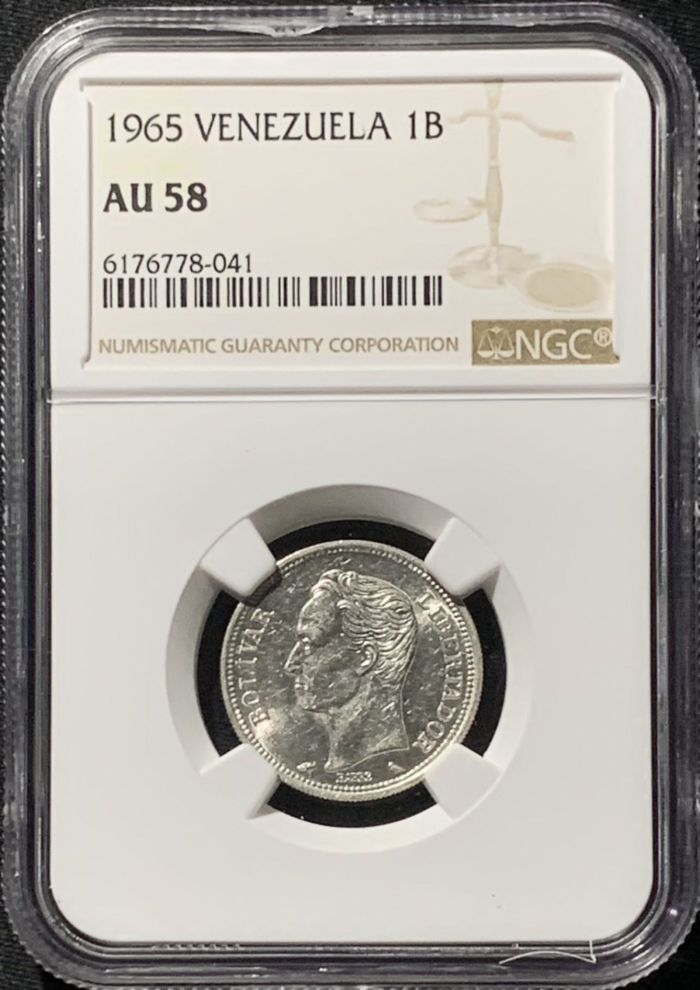 紫瑗钱币——第158期拍卖 委内瑞拉 1965年 1玻利瓦尔 银币 NGC AU58