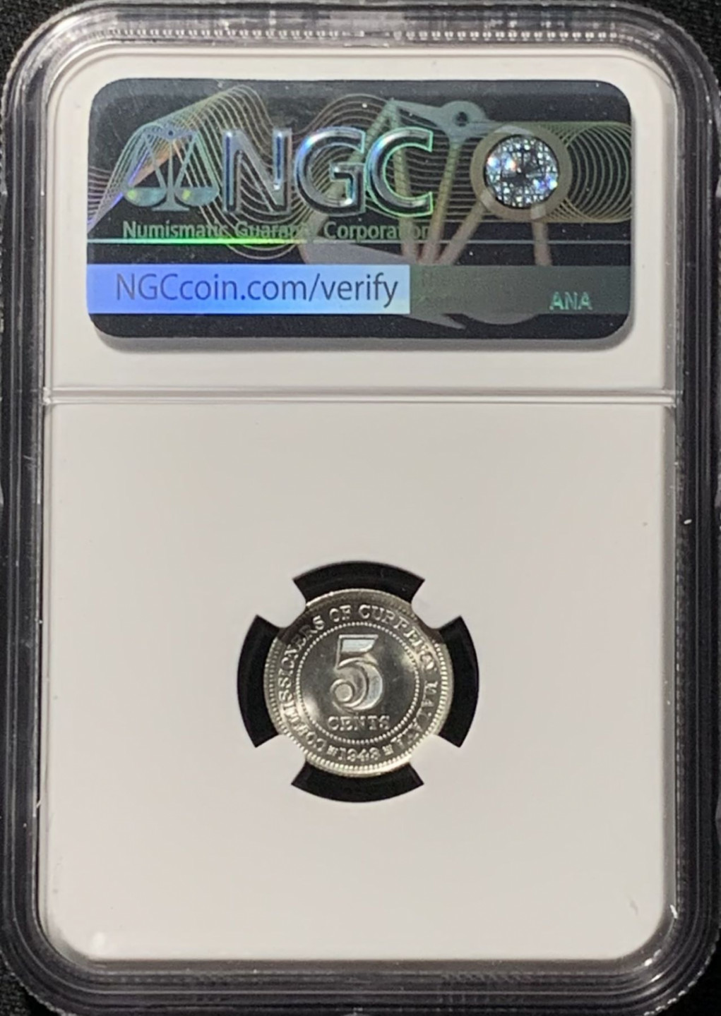 紫瑗钱币——第158期拍卖 马来亚 1943年 乔治六世 5分 银币 NGC MS63