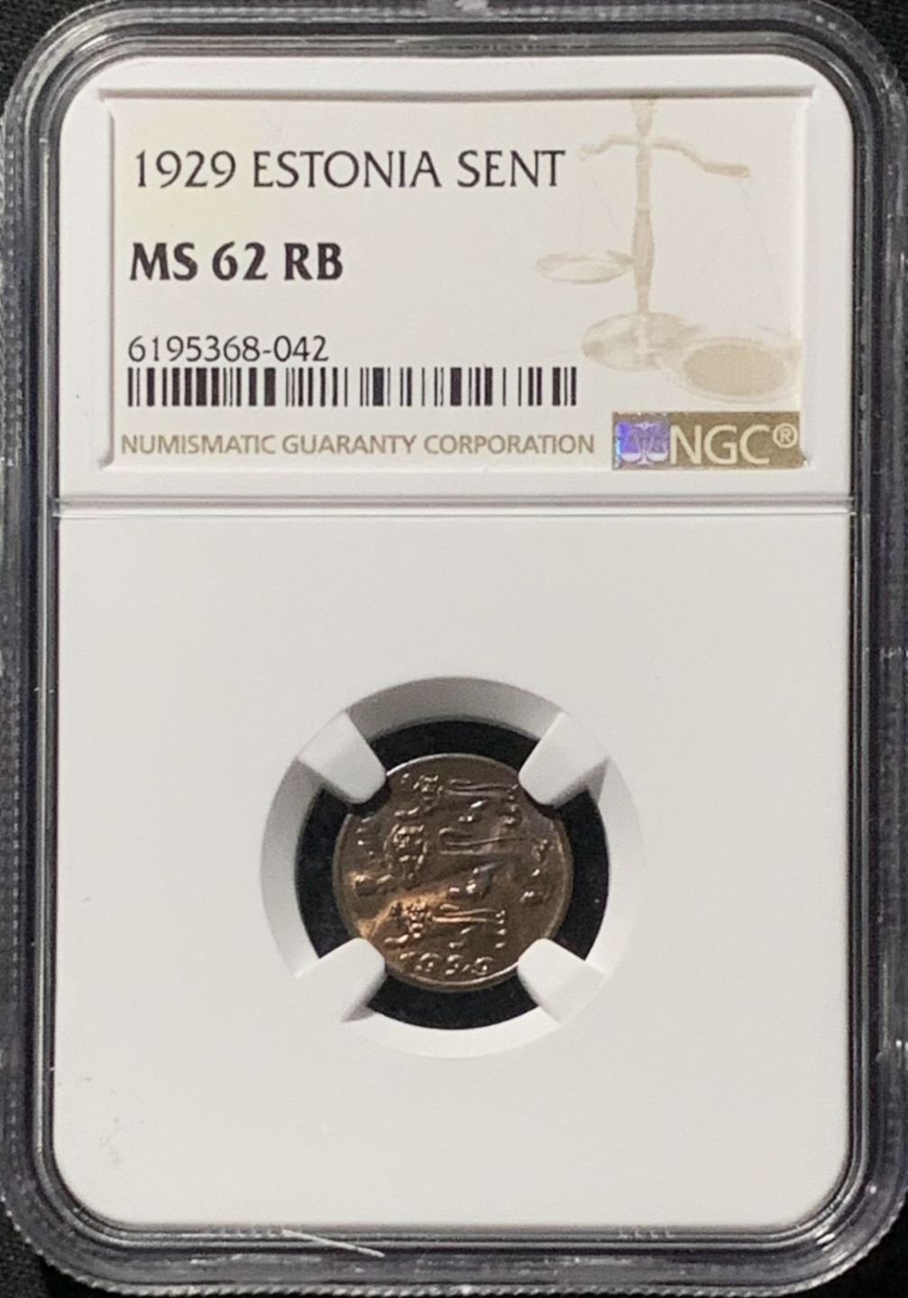 紫瑗钱币——第158期拍卖 爱沙尼亚 1929年 1生丁 铜币 NGC MS62 RB