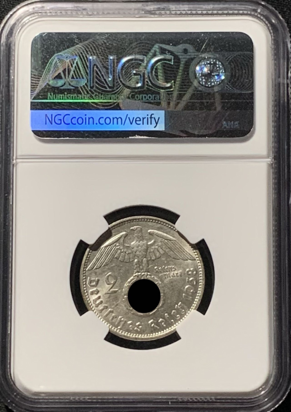 紫瑗钱币——第158期拍卖 德国 1938年 B版 兴登堡 字符版 2马克 银币 NGC MS62