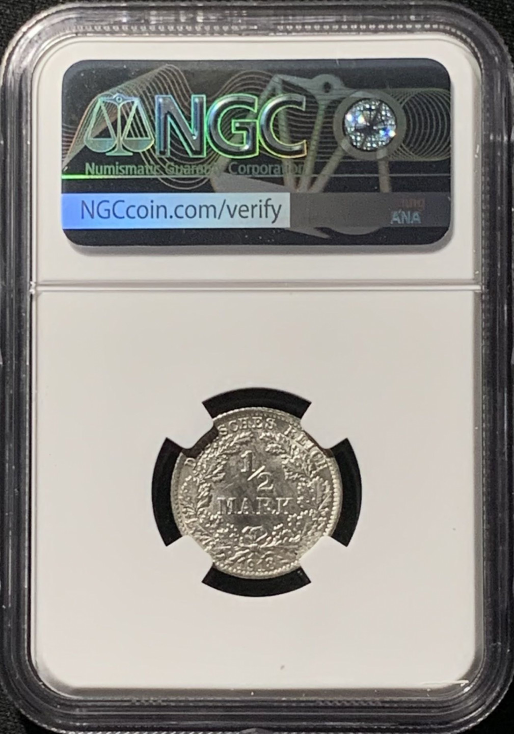 紫瑗钱币——第158期拍卖 德国 1918年 F版 第二帝国 1/2马克 银币 NGC UNC Detail