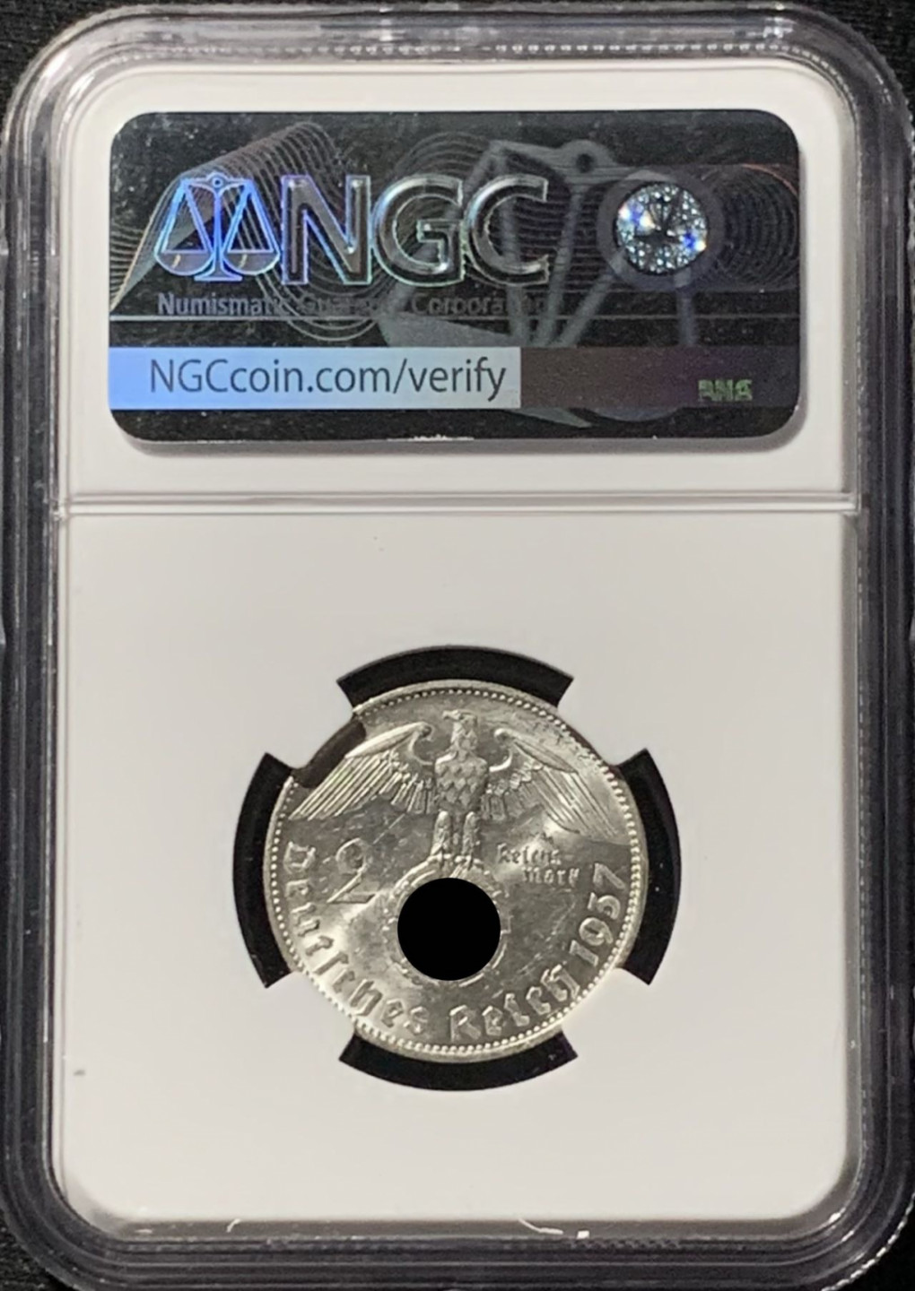 紫瑗钱币——第158期拍卖 德国 1937年 E版 兴登堡 字符版 2马克 银币 NGC MS61