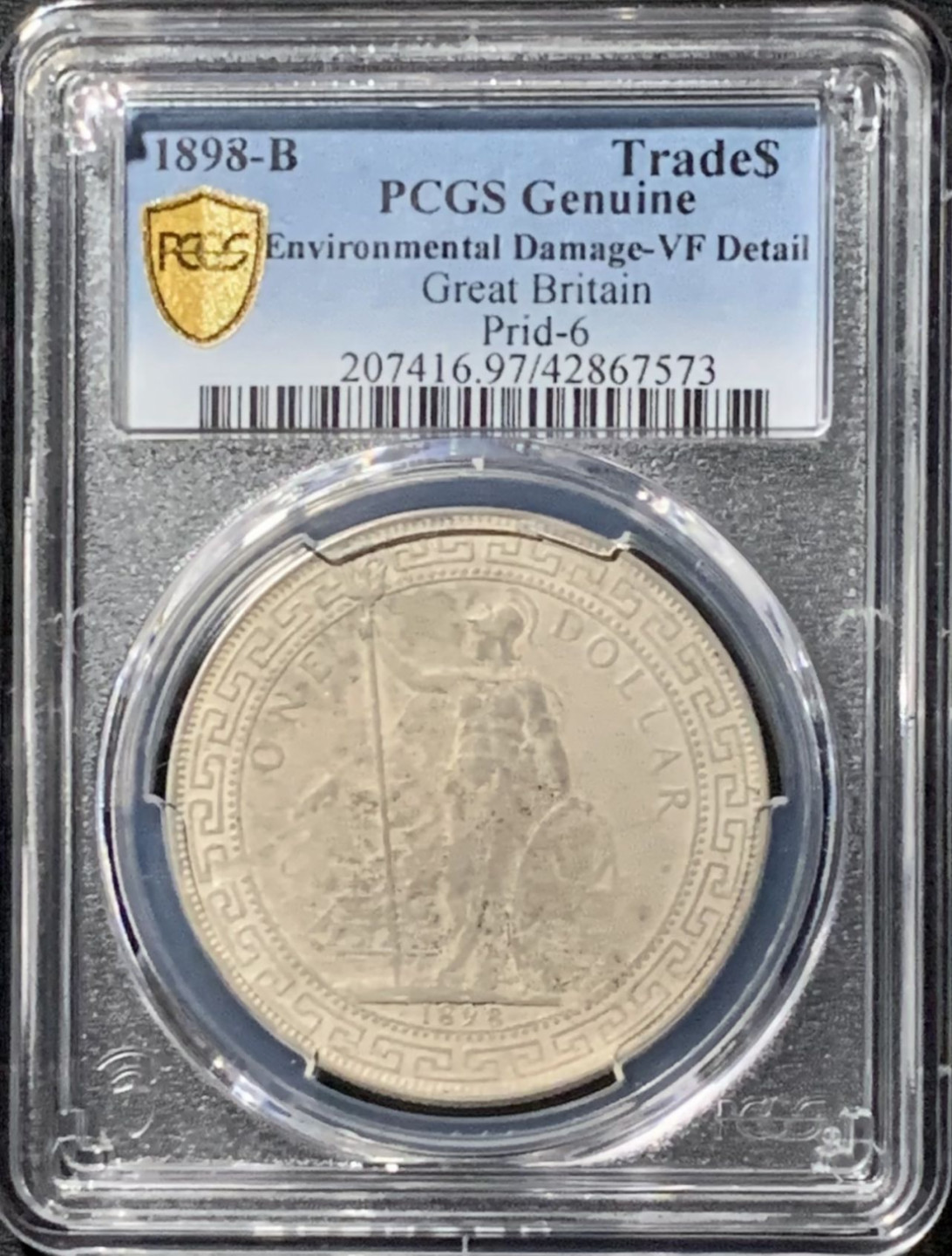 紫瑗钱币——第158期拍卖 英国 1898年 B版 站洋 贸易银元 壹圆 银币 PCGS VF Detail