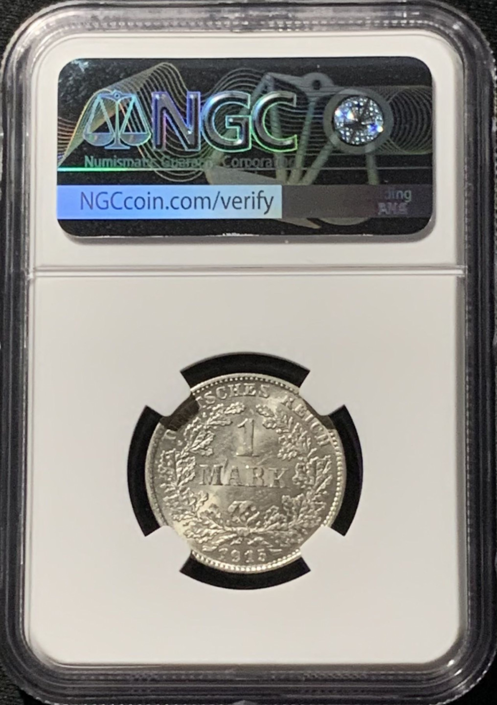 紫瑗钱币——第158期拍卖 德国 1915年 D版 第二帝国 长翅 1马克 银币 NGC MS63