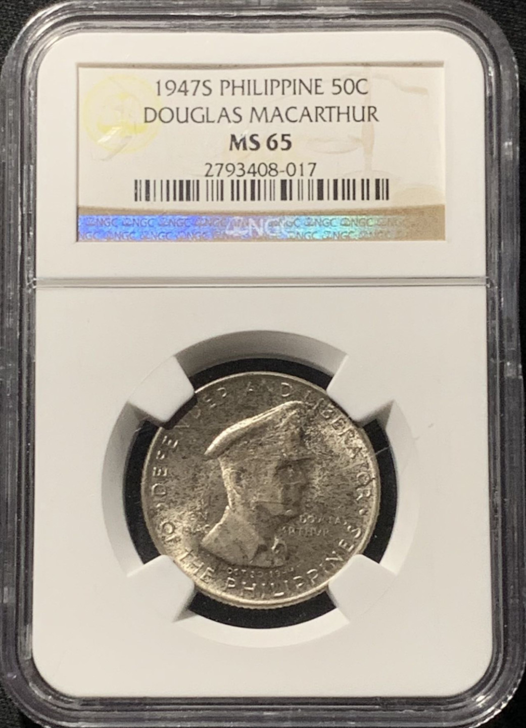 紫瑗钱币——第158期拍卖 美属菲律宾 1947年 麦克阿瑟 50分 银币 NGC MS65