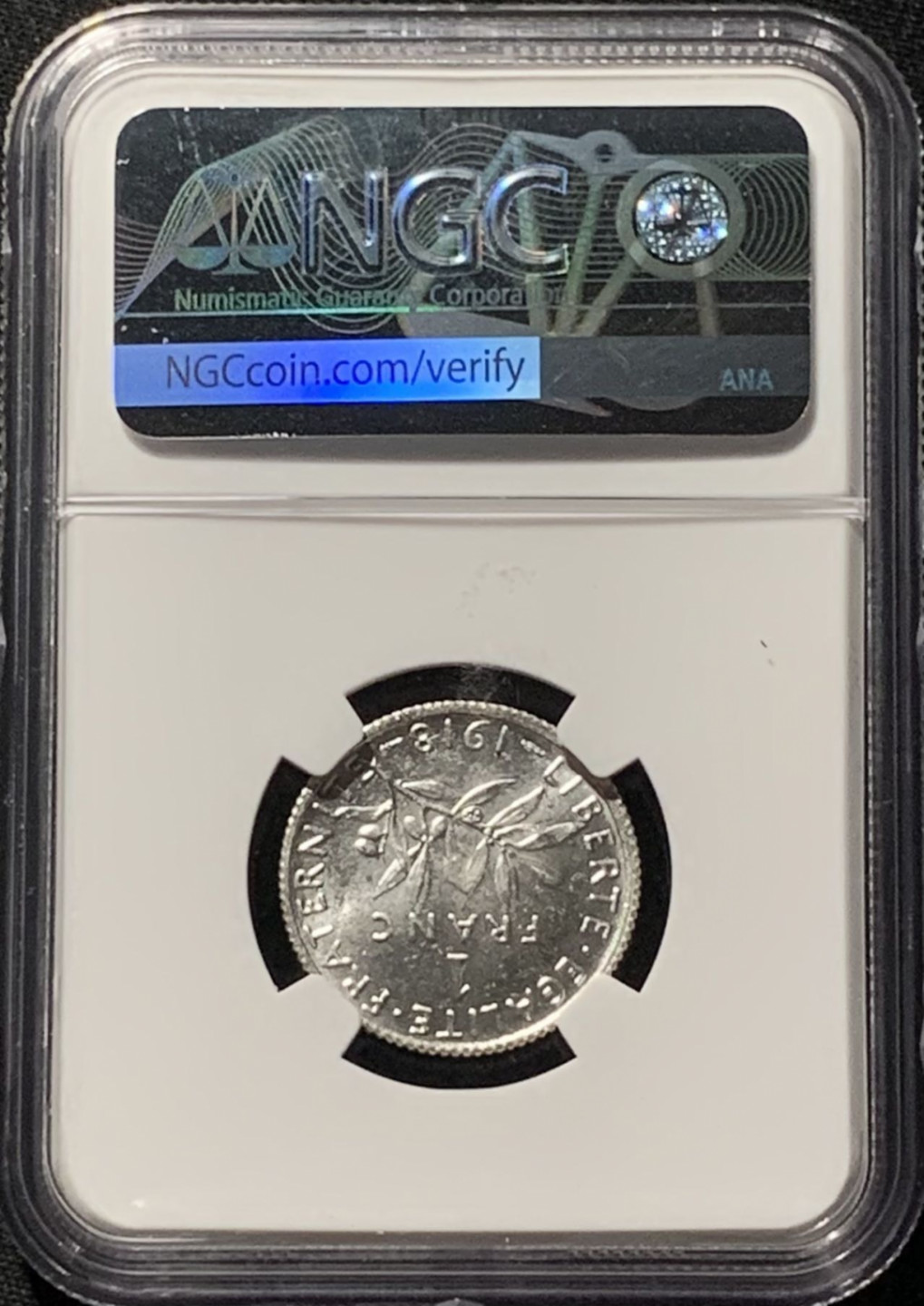 紫瑗钱币——第158期拍卖 法国 1918年 播种女神 1法郎 银币 NGC MS63