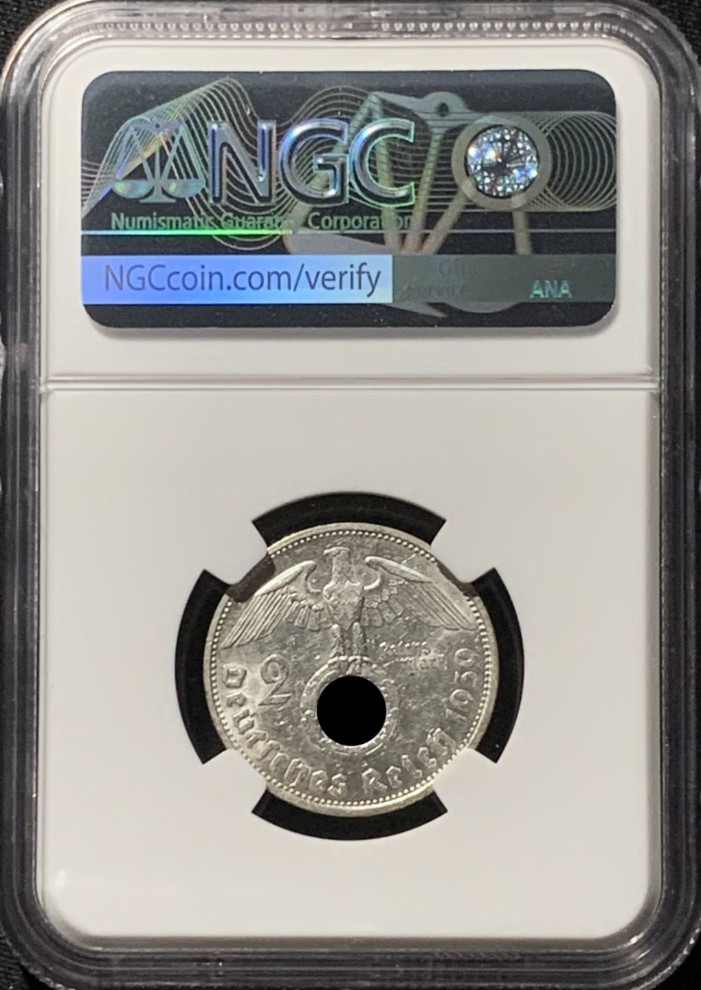 紫瑗钱币——第158期拍卖 德国 1939年 F版 兴登堡 字符版 2马克 银币 NGC UNC Detail