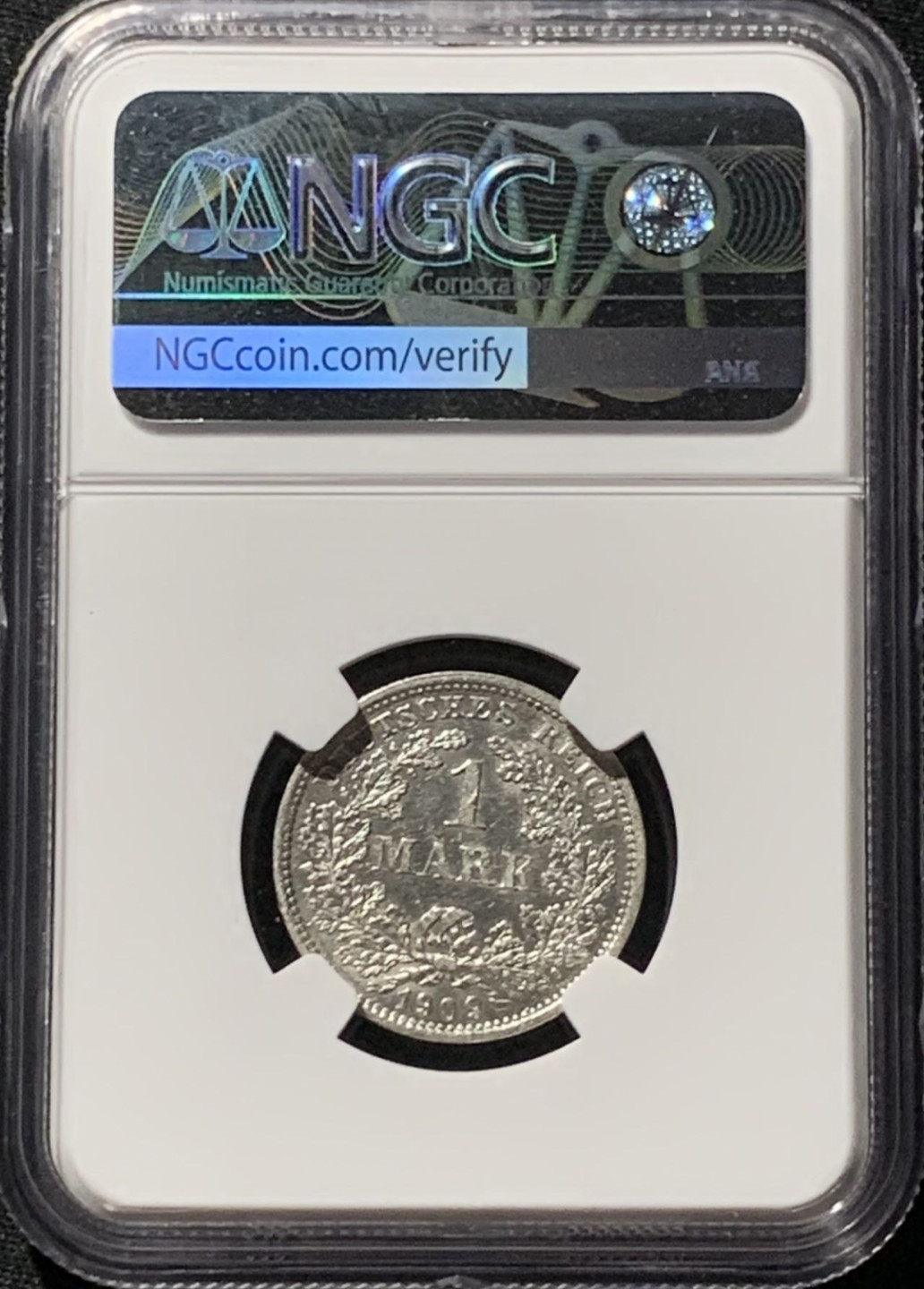 紫瑗钱币——第158期拍卖 德国 1909年 D版 第二帝国 长翅 1马克 银币 NGC MS61