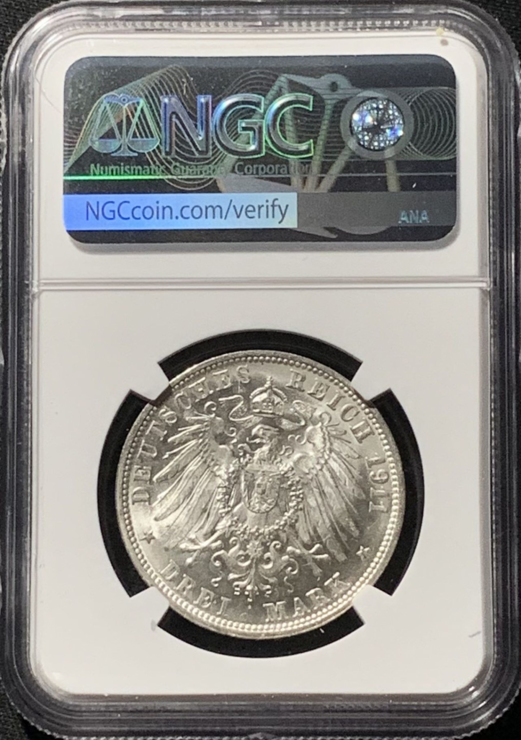 紫瑗钱币——第158期拍卖 德国 符腾堡 1911年 银婚 3马克 银币 NGC MS65