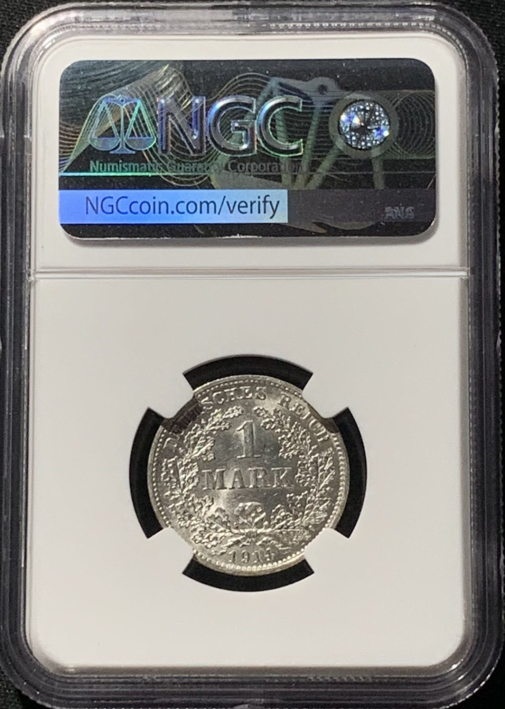 紫瑗钱币——第158期拍卖 德国 1914年 D版 第二帝国 长翅 1马克 银币 NGC MS64