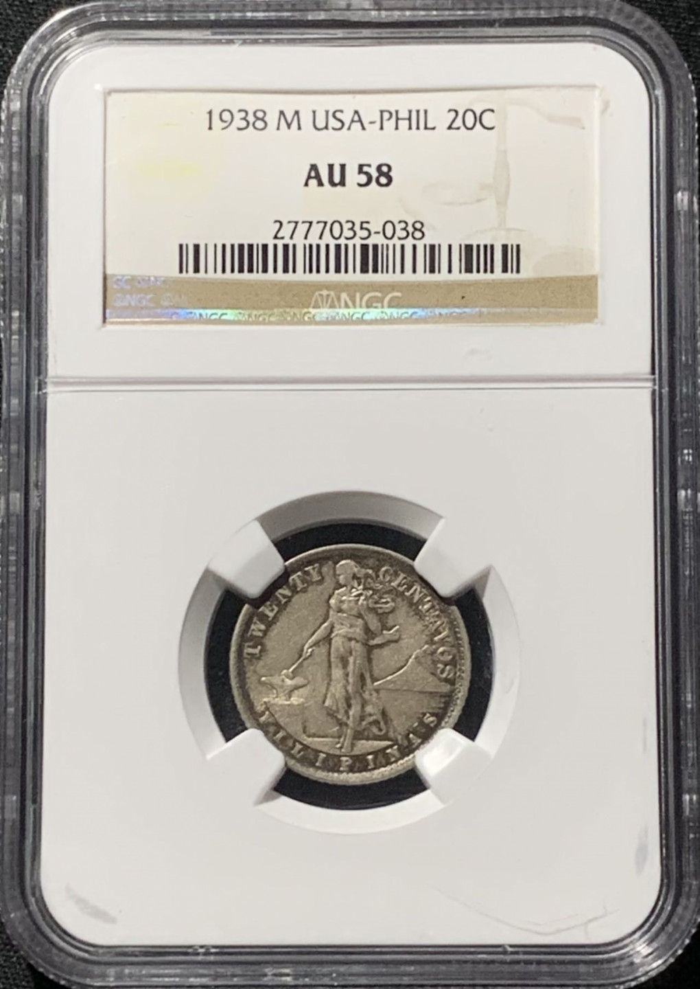 紫瑗钱币——第158期拍卖 美属菲律宾 1938年 火山与女神 20分 银币 NGC AU58