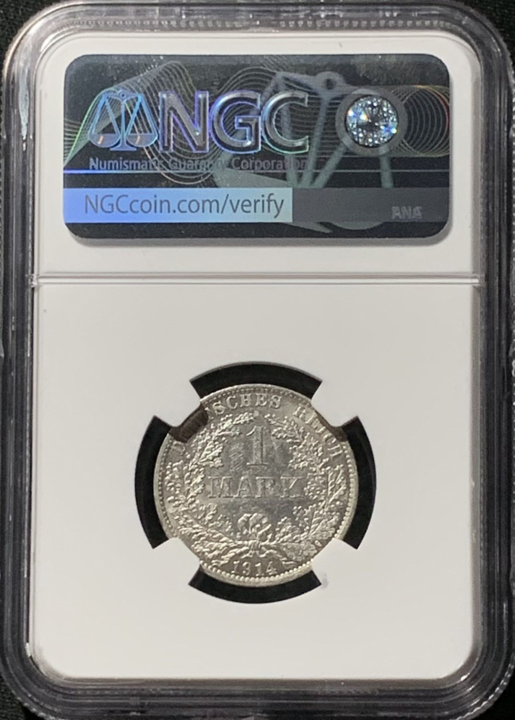 紫瑗钱币——第158期拍卖 德国 1914年 A版 第二帝国 长翅 1马克 银币 NGC MS61