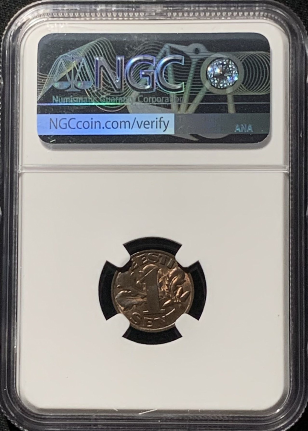 紫瑗钱币——第158期拍卖 爱沙尼亚 1929年 1生丁 铜币 NGC MS62 RB