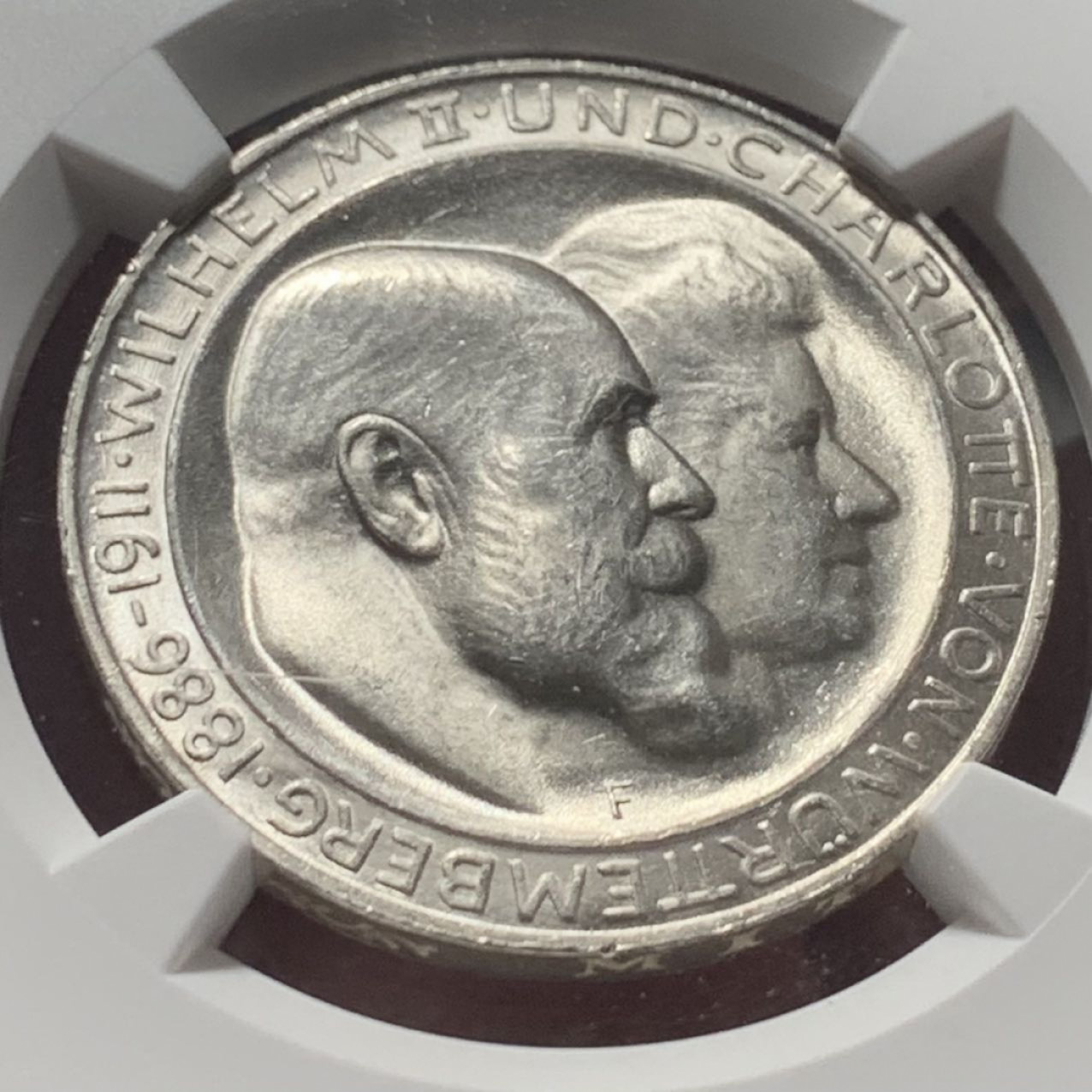 紫瑗钱币——第158期拍卖 德国 符腾堡 1911年 银婚 3马克 银币 NGC MS65