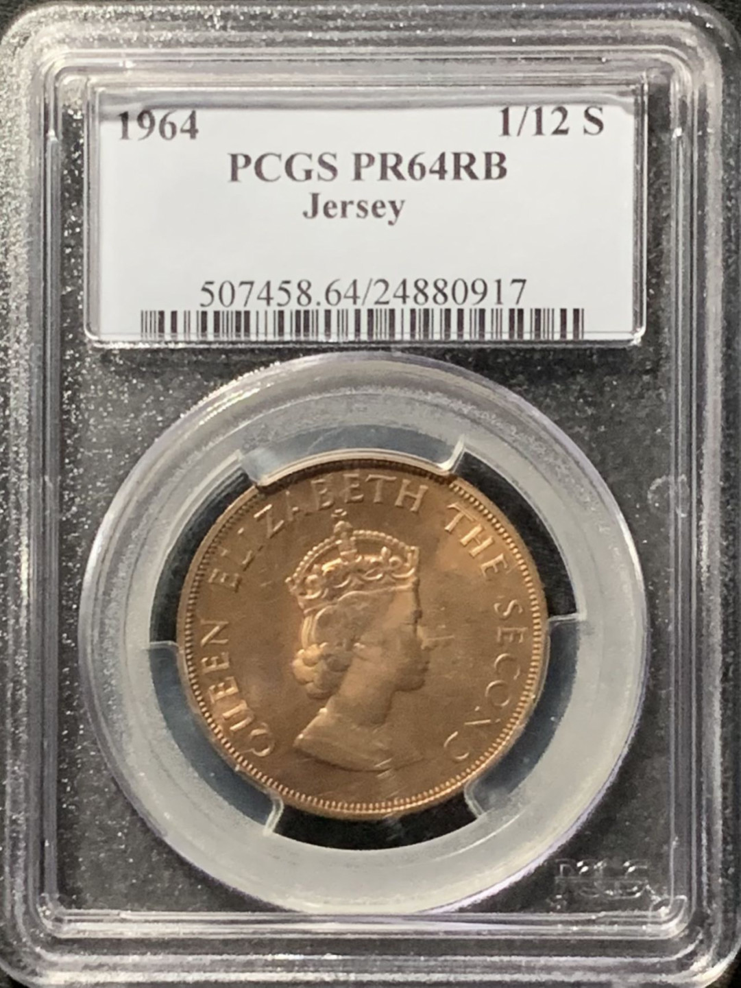 紫瑗钱币——第158期拍卖 泽西岛 1964年 1/12先令 铜币 PCGS PR64RB 精制币