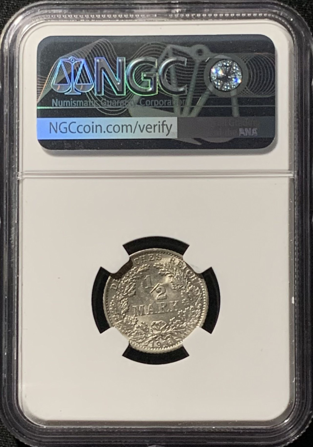 紫瑗钱币——第158期拍卖 德国 1916年 G版 第二帝国 1/2马克 银币 NGC MS62