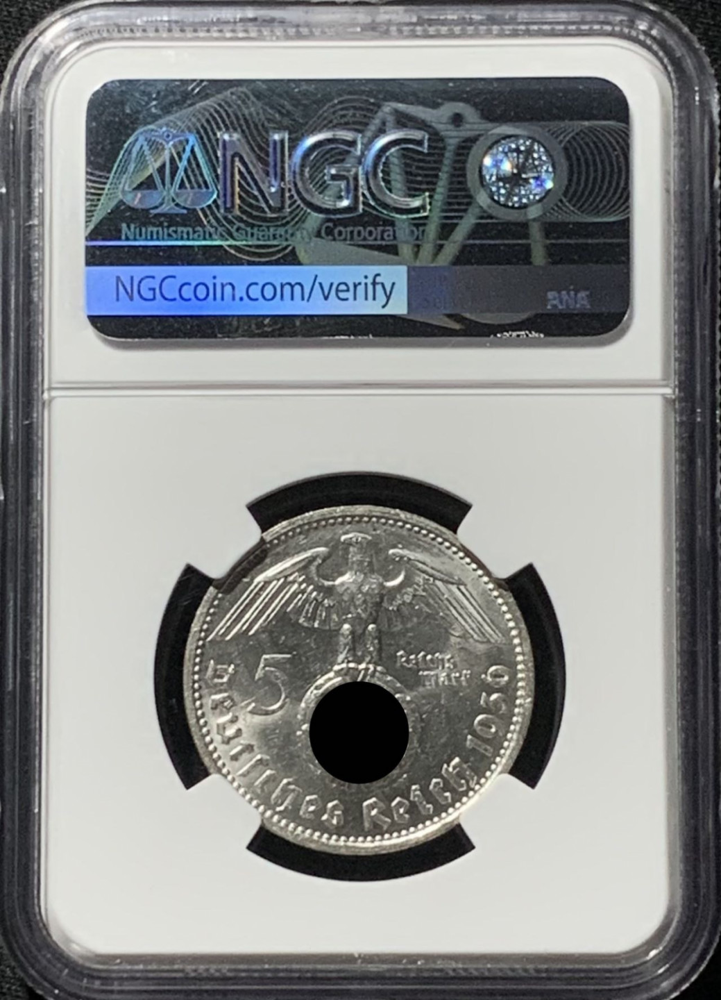 紫瑗钱币——第158期拍卖 德国 1936年 D版 兴登堡 字符版 5马克 银币 NGC MS62