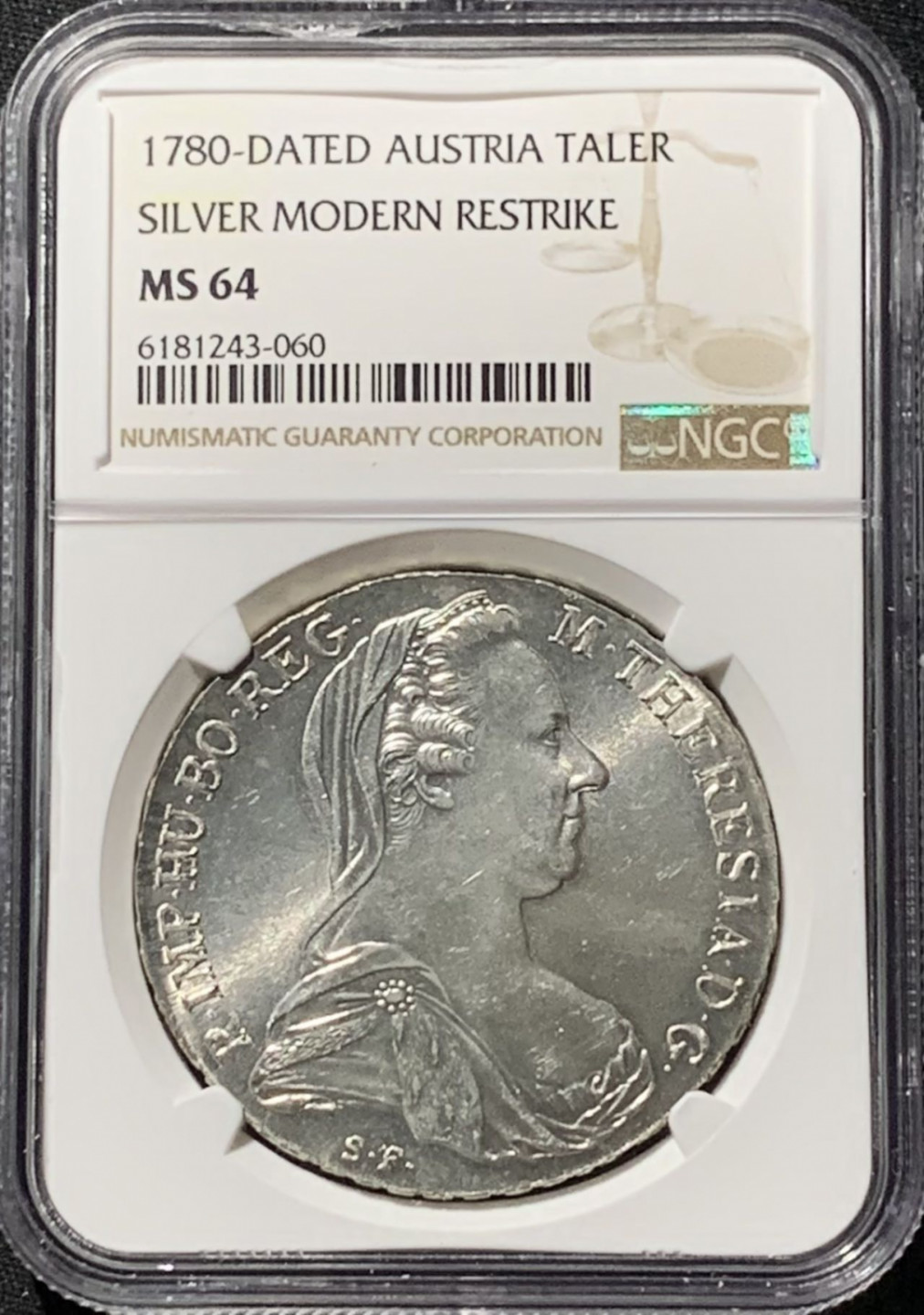 紫瑗钱币——第158期拍卖 奥匈帝国 1780年 特蕾莎·玛格丽特 1泰勒 银币 NGC MS64