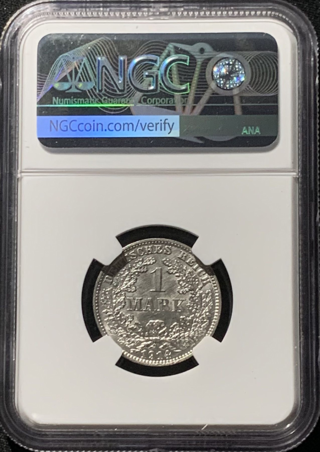 紫瑗钱币——第159期拍卖 德国 1914年 J版 第二帝国 长翅 1马克 银币 NGC UNC Detail