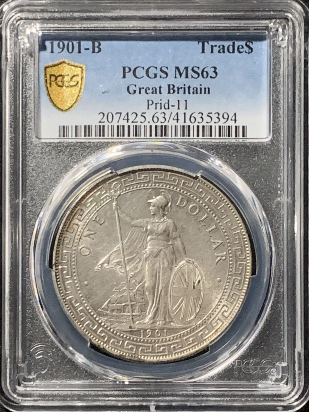紫瑗钱币——第159期拍卖 英国 1901年 B版 贸易银元 站洋 壹圆 银币 PCGS MS63