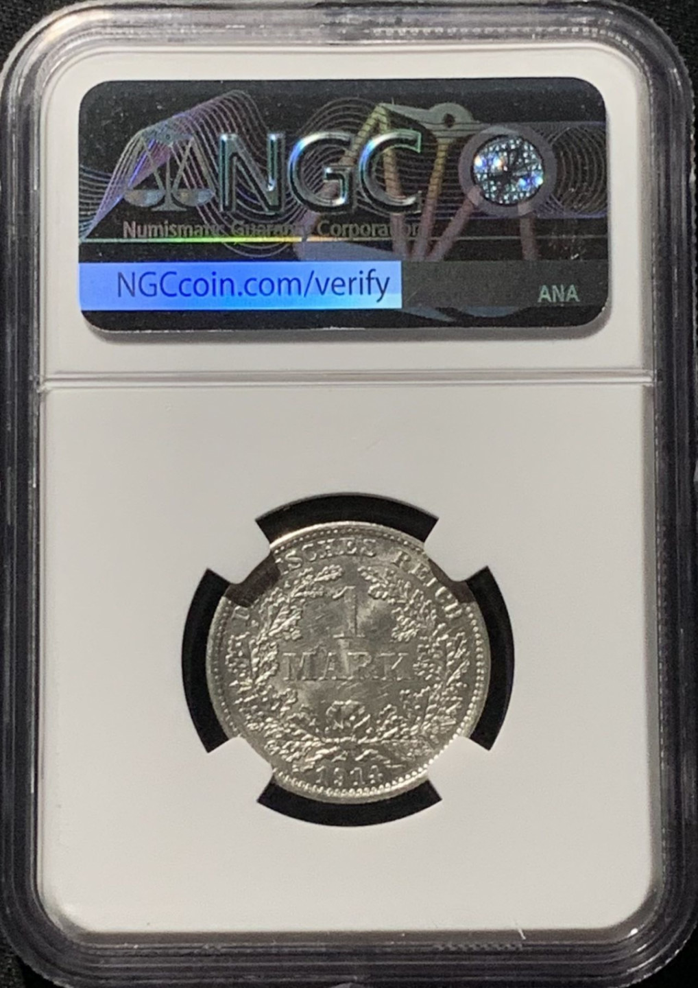 紫瑗钱币——第159期拍卖 德国 1914年 D版 第二帝国 长翅 1马克 银币 NGC MS62