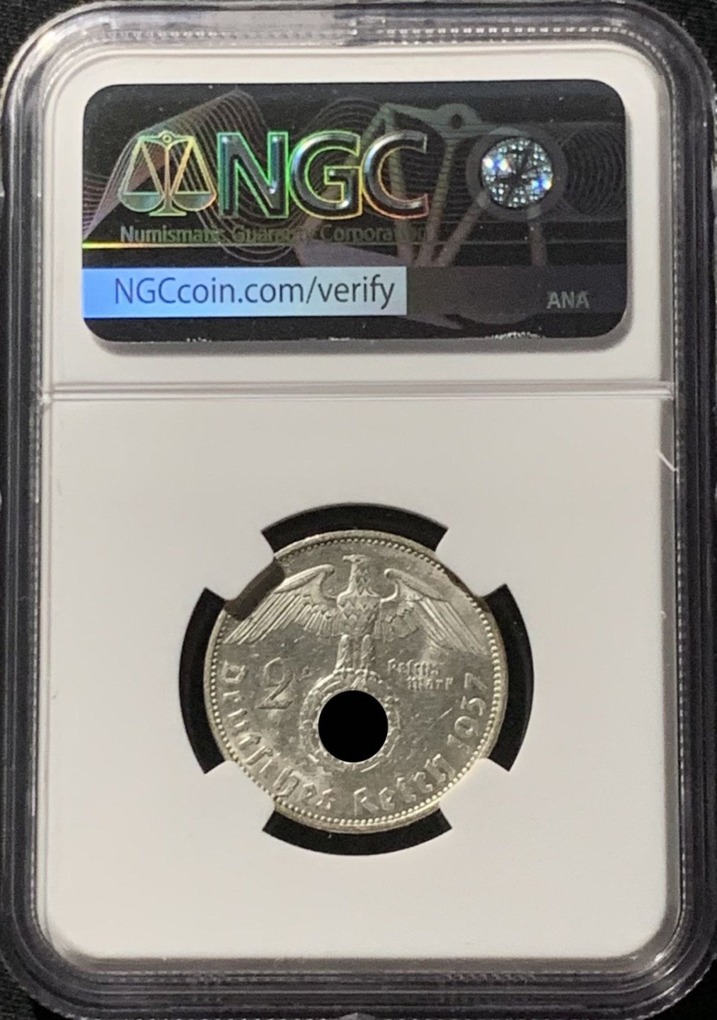 紫瑗钱币——第159期拍卖 德国 1937年 A版 兴登堡 字符版 2马克 银币 NGC MS62