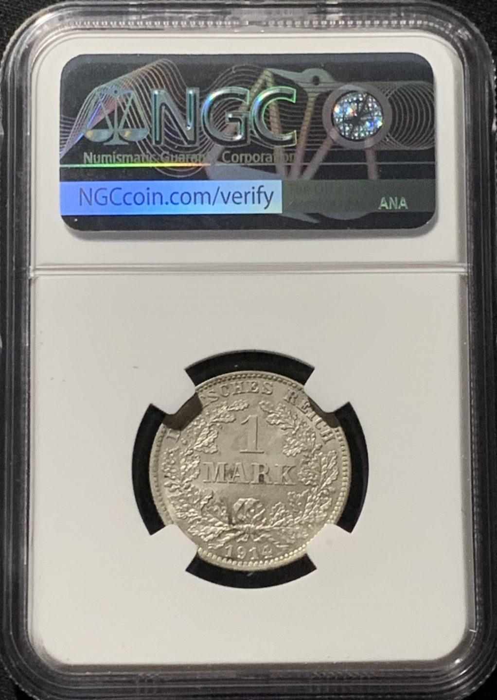 紫瑗钱币——第159期拍卖 德国 1914年 J版 第二帝国 长翅 1马克 银币 NGC MS61