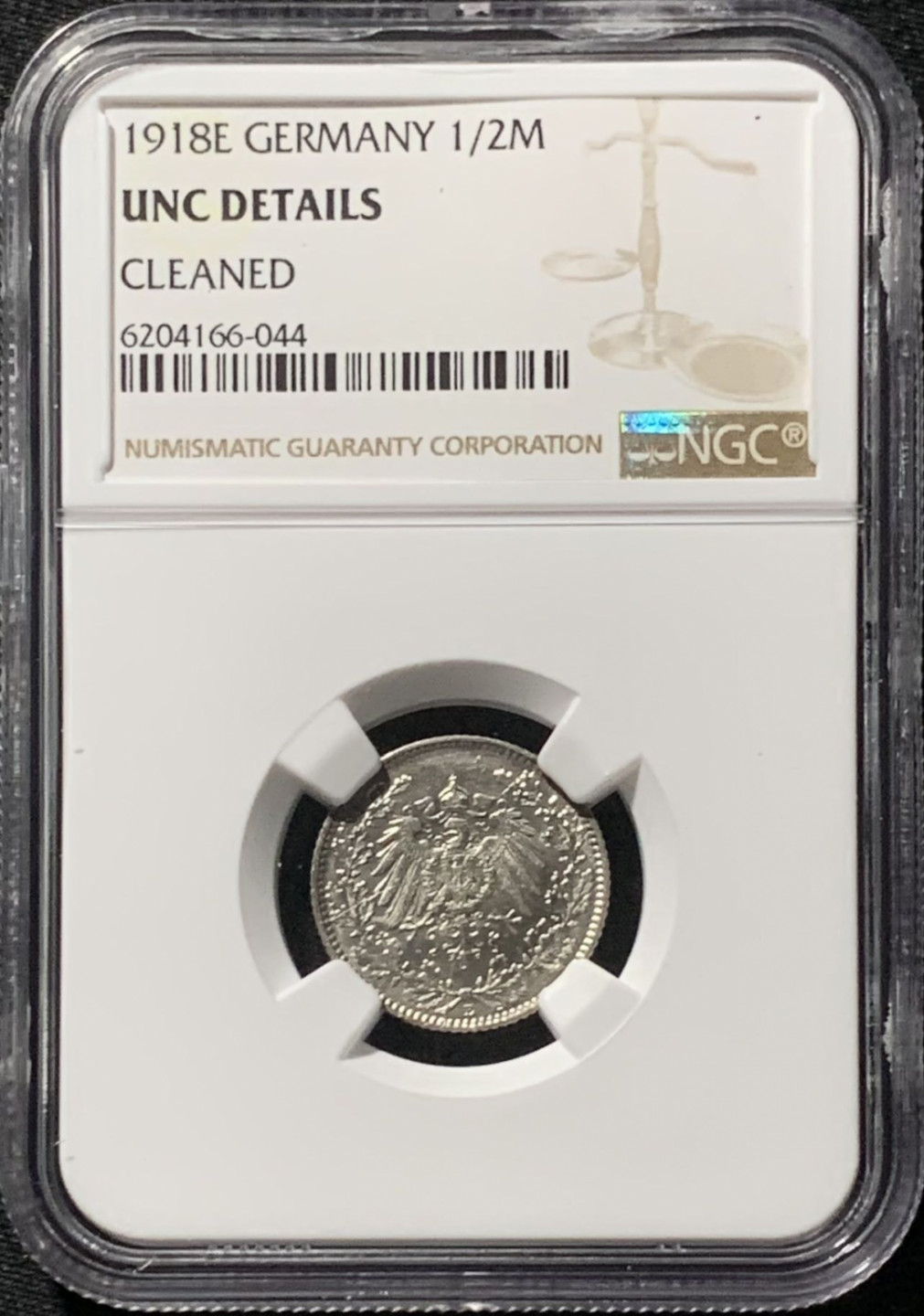 紫瑗钱币——第159期拍卖 德国 1918年 E版 第二帝国 1/2马克 银币 NGC UNC Detail