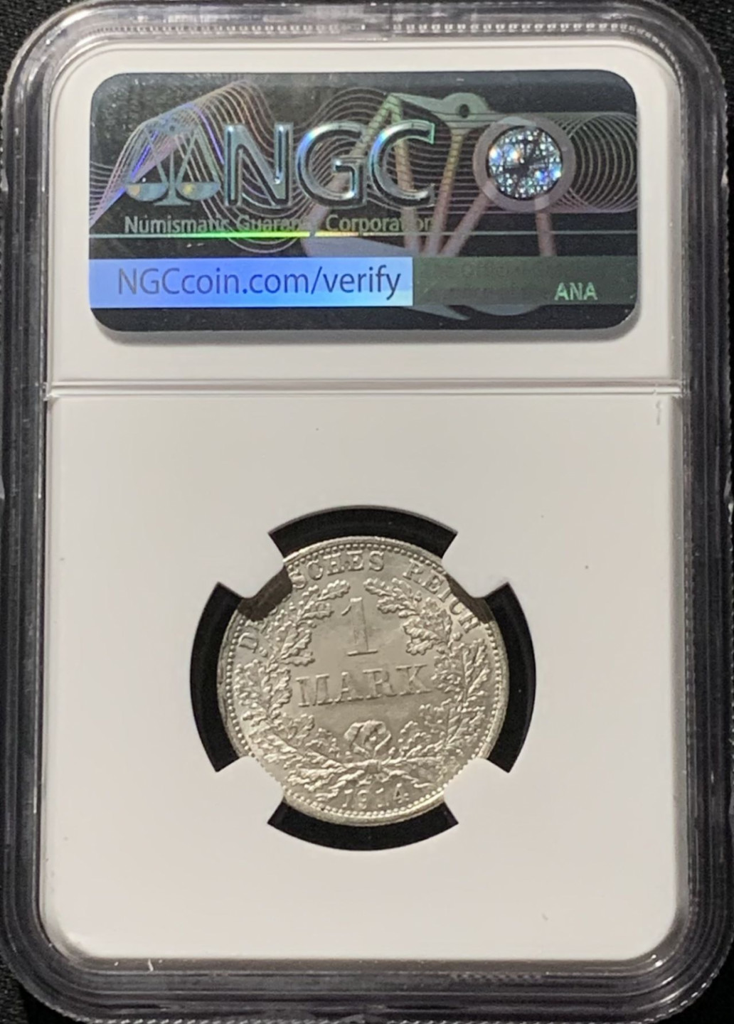 紫瑗钱币——第159期拍卖 德国 1914年 F版 第二帝国 长翅 1马克 银币 NGC MS63