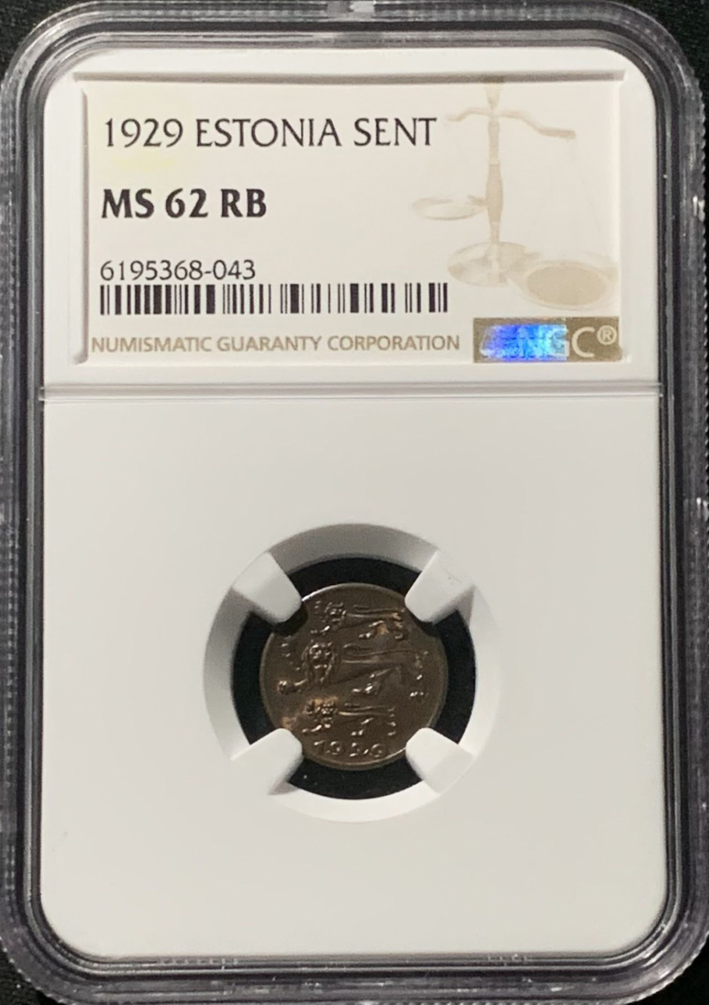 紫瑗钱币——第159期拍卖 爱沙尼亚 1929年 1生丁 铜币 NGC MS62 RB