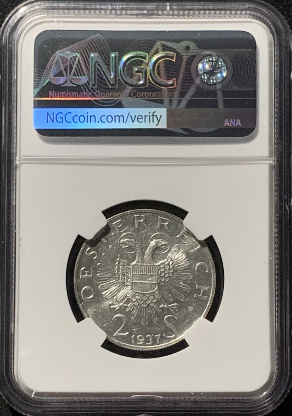 紫瑗钱币——第159期拍卖 奥地利 1937年 圣查尔斯教堂 2先令 银币 NGC UNC Detail