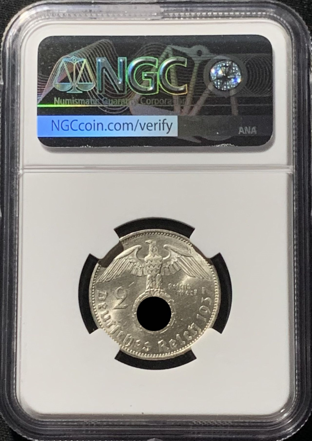 紫瑗钱币——第159期拍卖 德国 1937年 A版 兴登堡 字符版 2马克 银币 NGC MS63