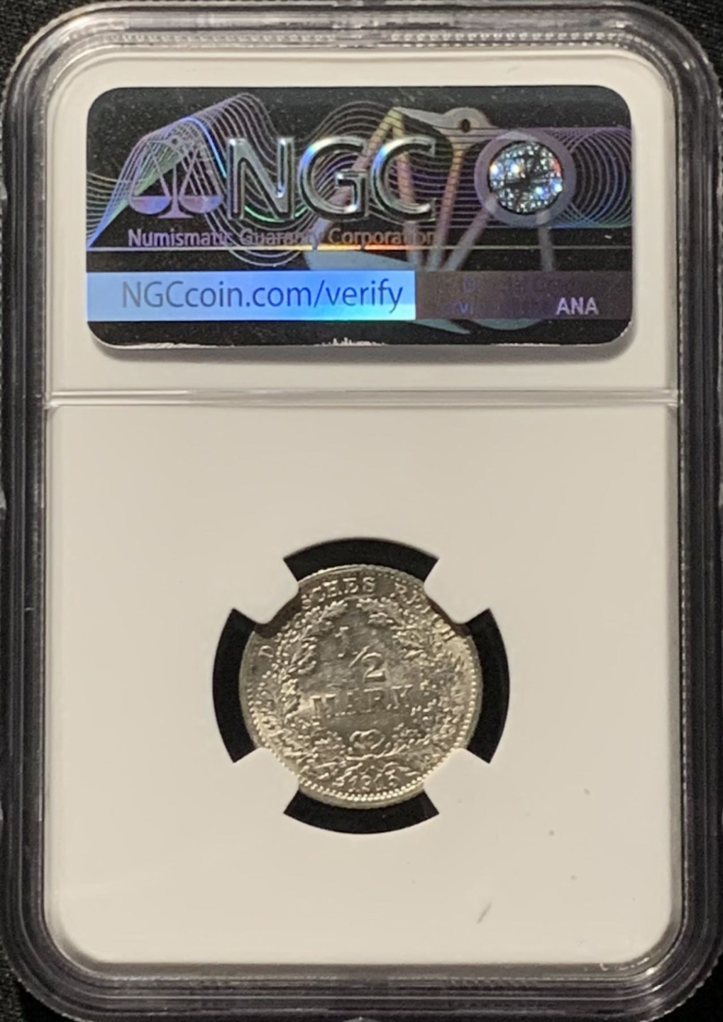 紫瑗钱币——第159期拍卖 德国 1915年 F版 第二帝国 1/2马克 银币 NGC MS62