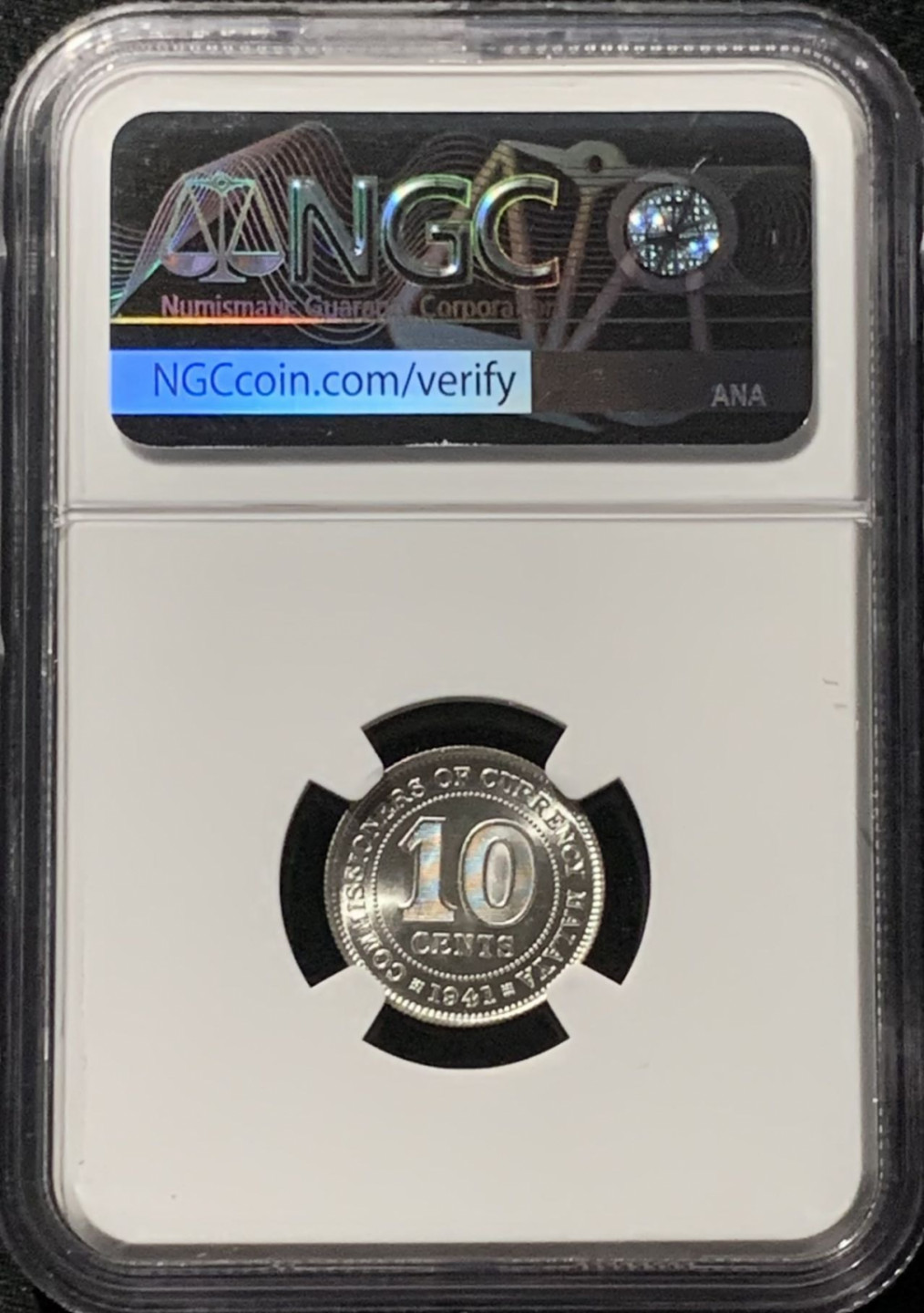 紫瑗钱币——第159期拍卖 马来亚 1941年 乔治六世 10分 银币 NGC MS64