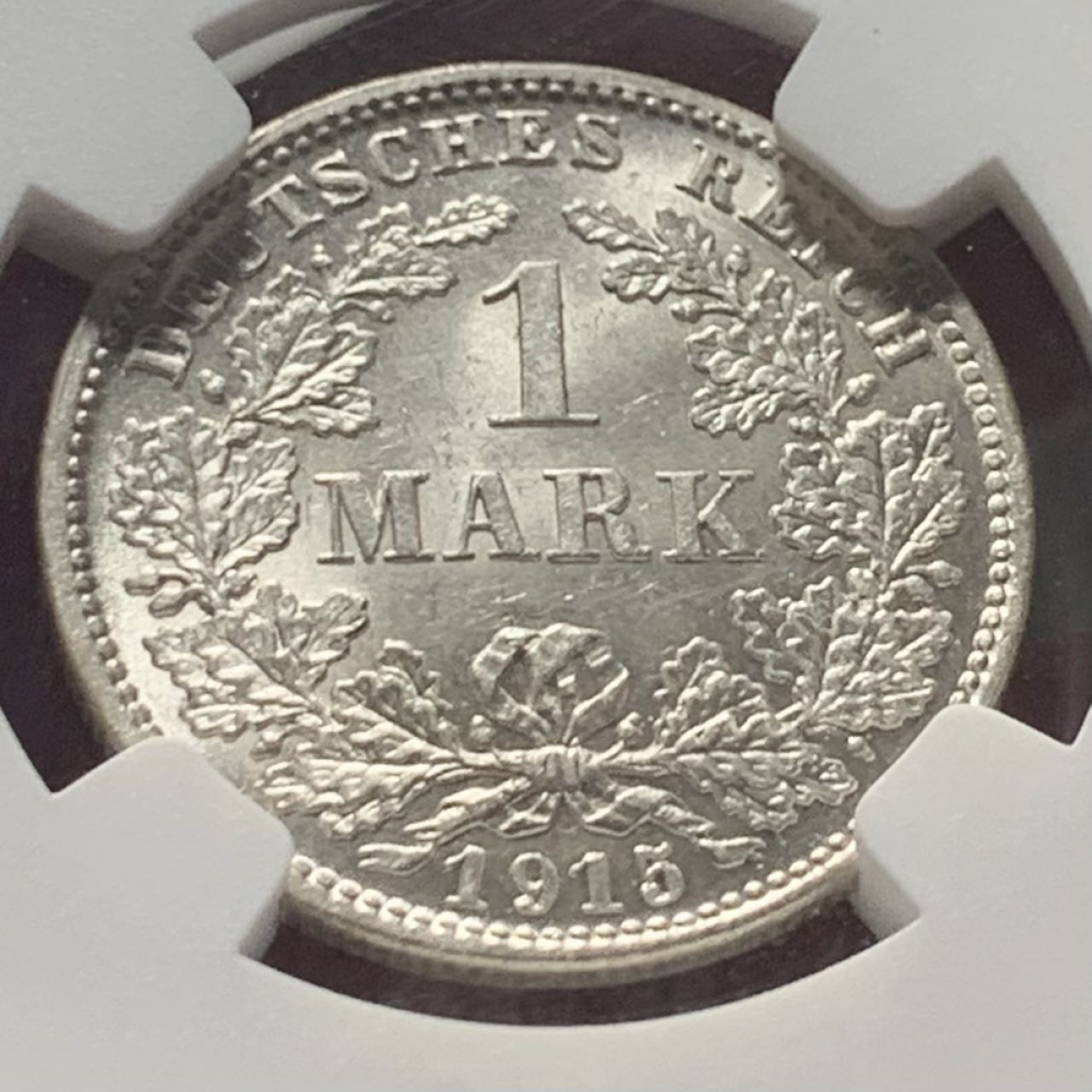 紫瑗钱币——第159期拍卖 德国 1915年 D版 第二帝国 长翅 1马克 银币 NGC MS65