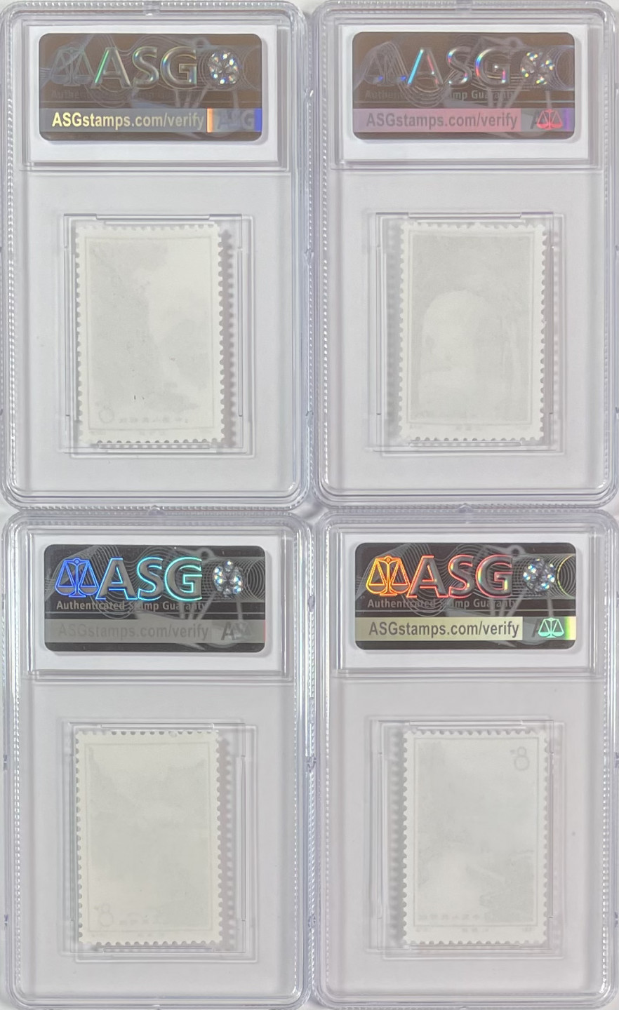 ASG实时拍卖 拍品5 N49-52 红旗渠  ASG 95。最新出分，一次性出分。特别漂亮的品种，故事感人。红旗渠，被世人称之为“人工天河”，在国际上被誉为“世界第八大奇迹”。这套票以雕刻版的线条和点，作出松树山石的轮廓形象和主要层次，辅以影写版的色彩和层次的细部变化，产生了英姿挺拔、瑰丽多彩的印刷效果。起拍价：2200元。 