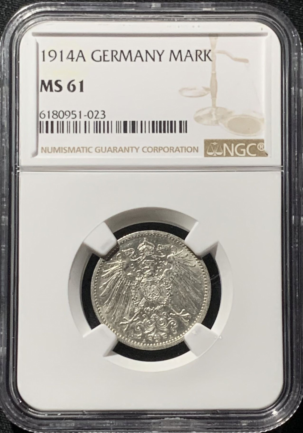 紫瑗钱币——第159期拍卖 德国 1914年 A版 第二帝国 长翅 1马克 银币 NGC MS61