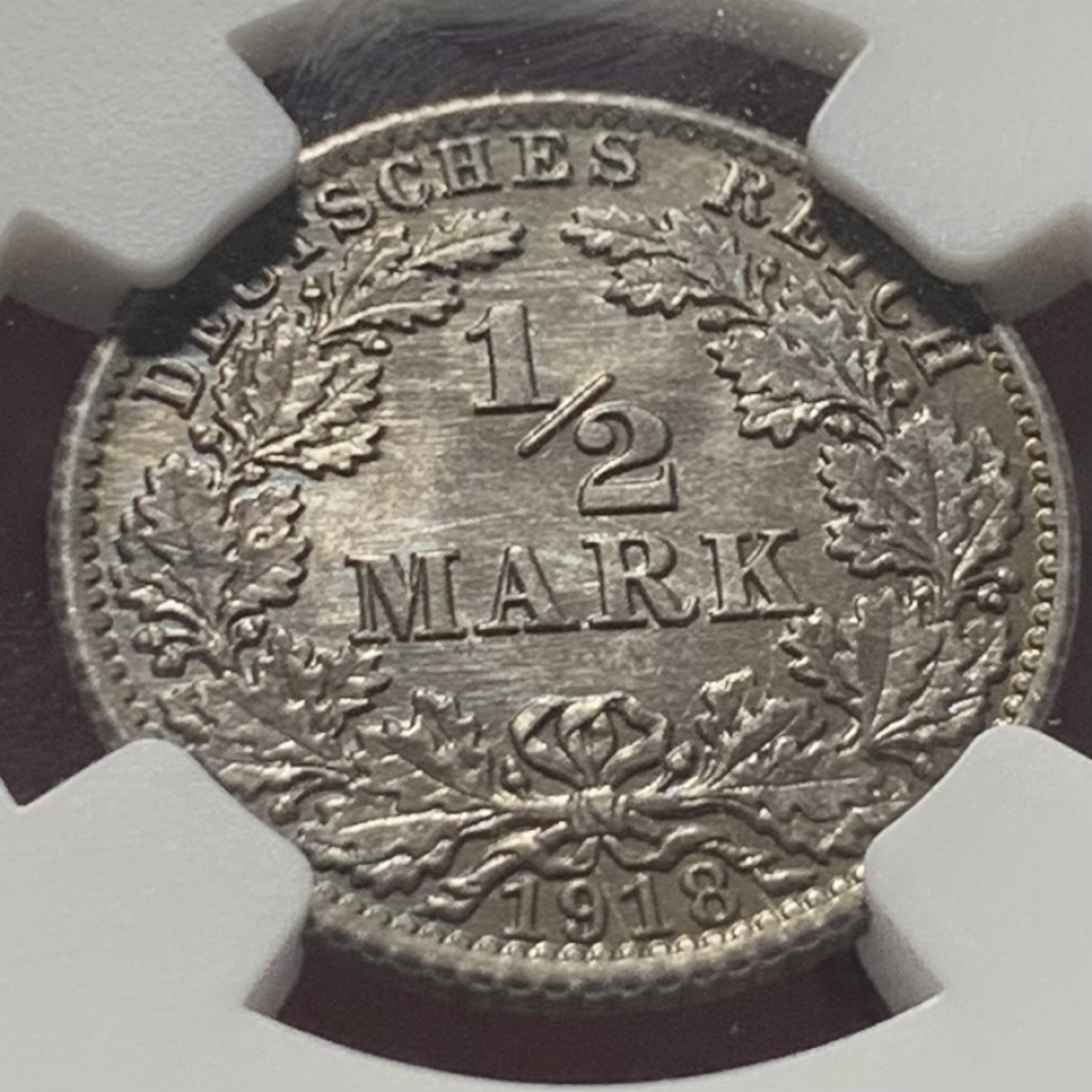 紫瑗钱币——第159期拍卖 德国 1918年 A版 第二帝国 1/2马克 银币 NGC MS62 老包浆