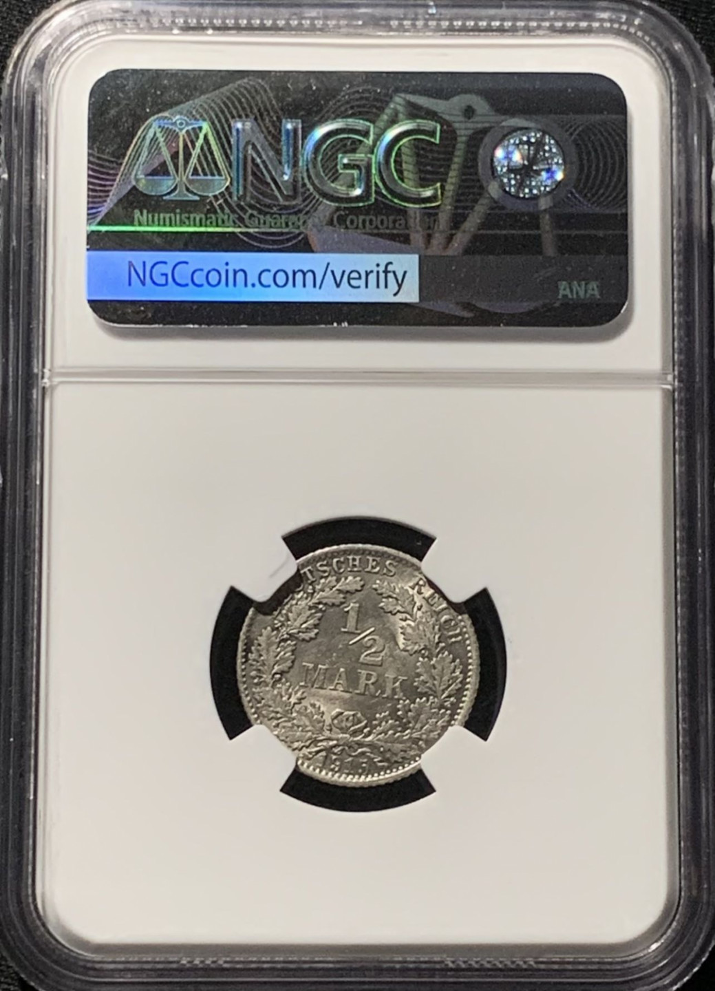 紫瑗钱币——第159期拍卖 德国 1915年 D版 第二帝国 1/2马克 银币 NGC UNC Detail