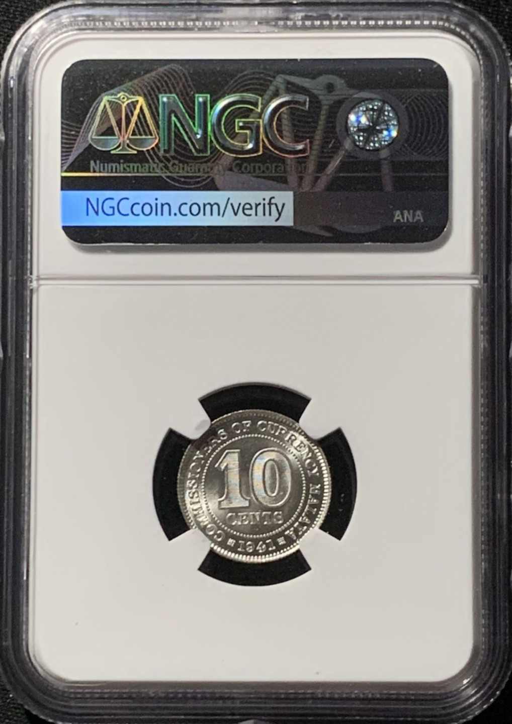 紫瑗钱币——第159期拍卖 马来亚 1941年 乔治六世 10分 银币 NGC MS63