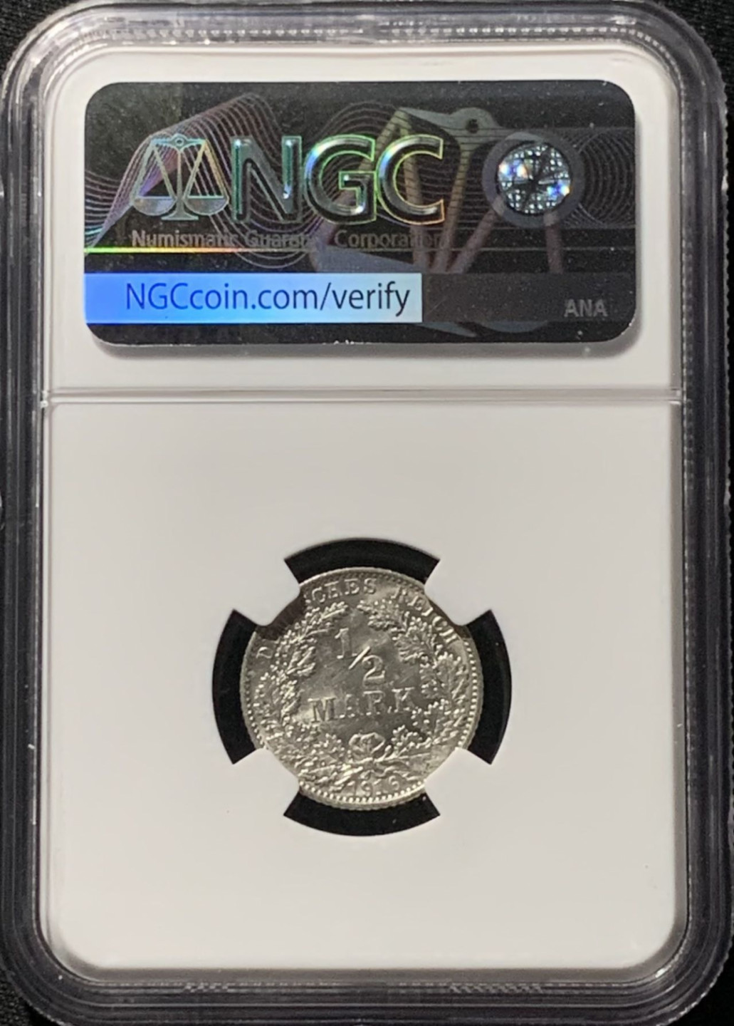 紫瑗钱币——第159期拍卖 德国 1916年 E版 第二帝国 1/2马克 银币 NGC MS63