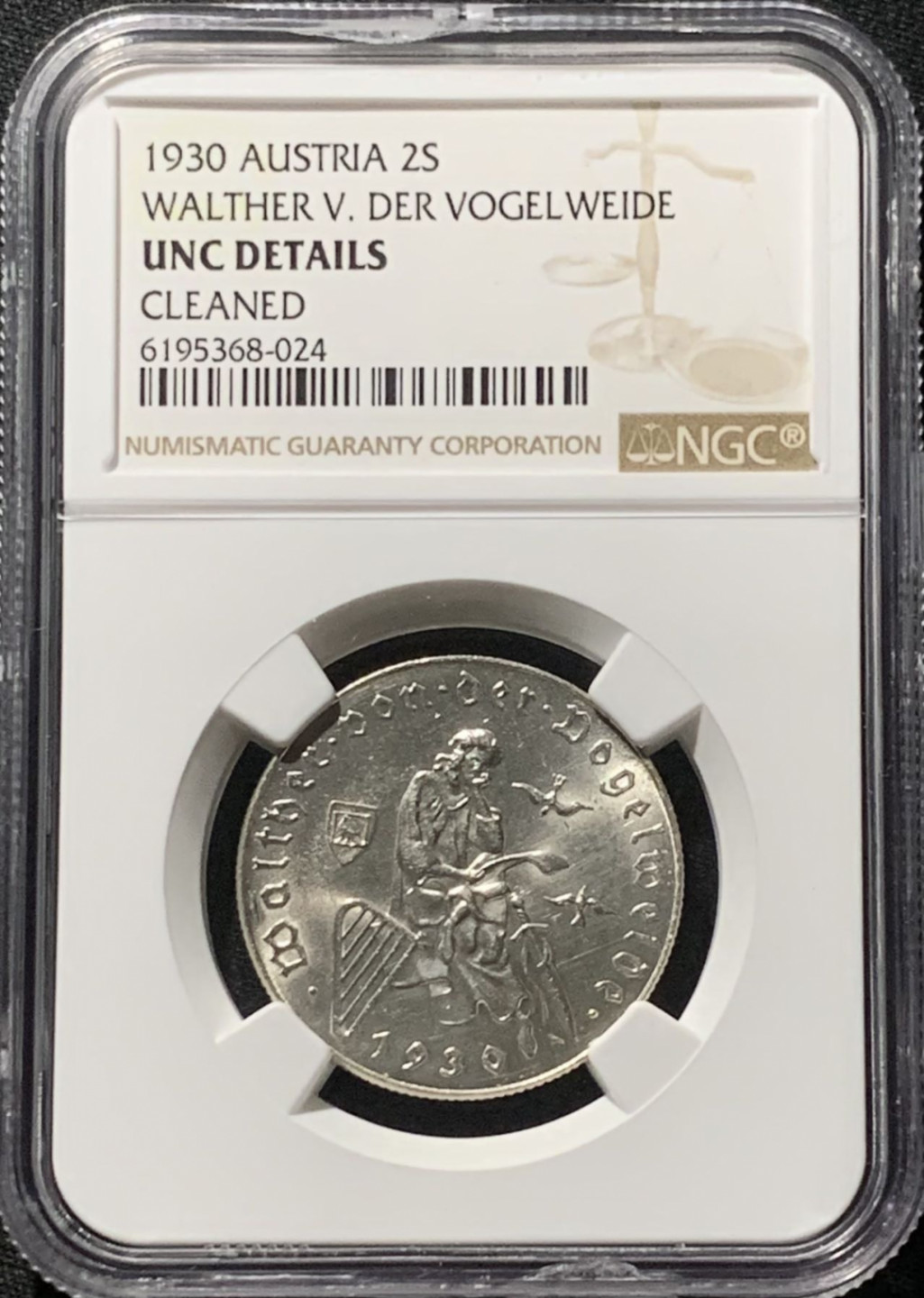 紫瑗钱币——第159期拍卖 奥地利 1930年 福格尔诞辰700周年 2先令 银币 NGC UNC Detail