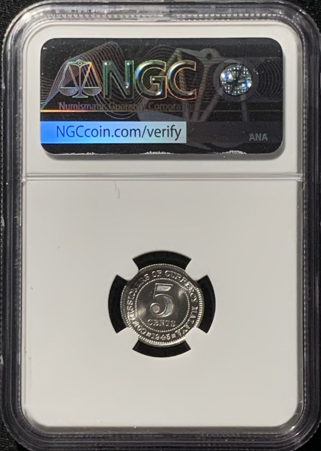 紫瑗钱币——第159期拍卖 马来亚 1945年 乔治六世 5分 银币 NGC MS64