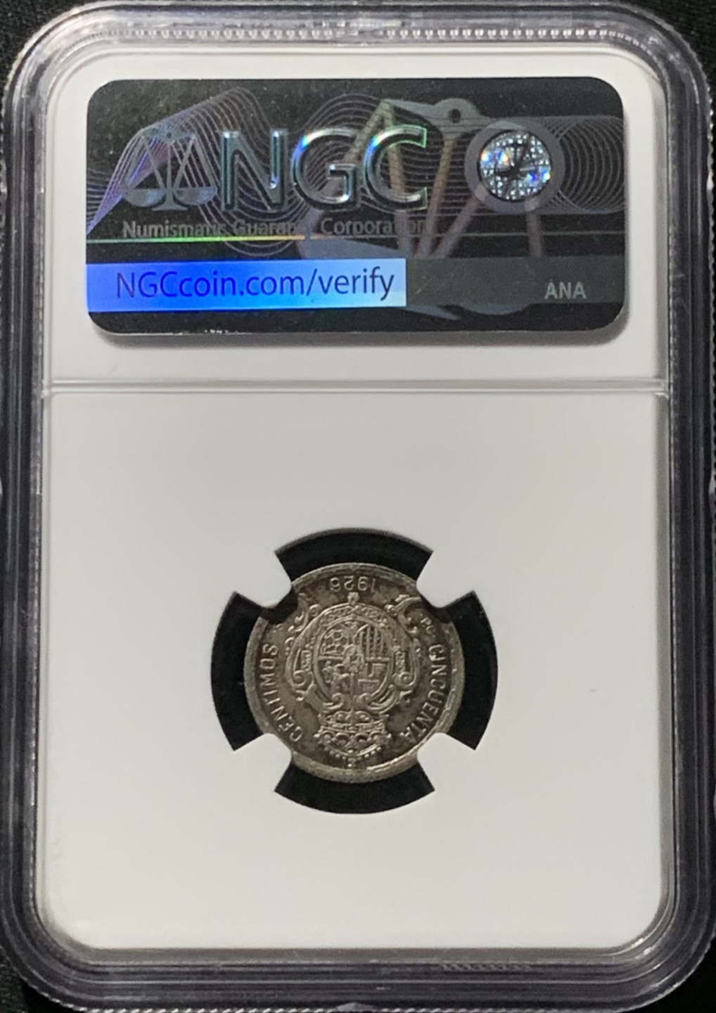 紫瑗钱币——第159期拍卖 西班牙 1926年 阿方索十三世 50分 银币 NGC MS62 环彩包浆